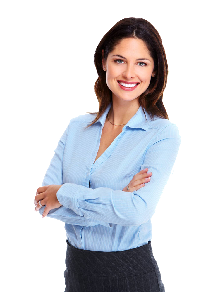 Young, professional looking woman with green eyes smiling with her arms crossed.
